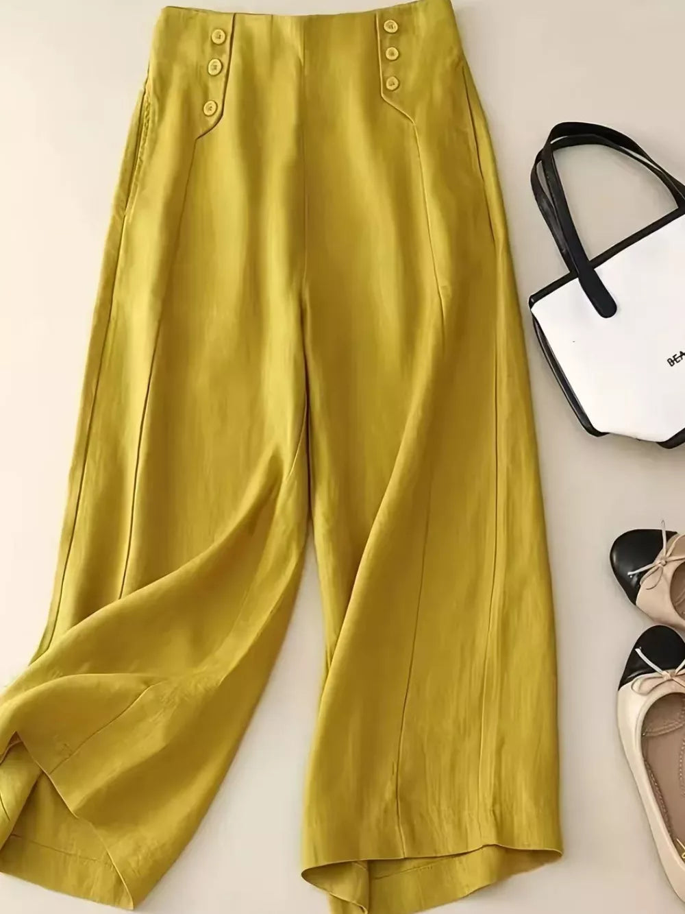 High-waisted Wide-leg Cropped Pants, front view