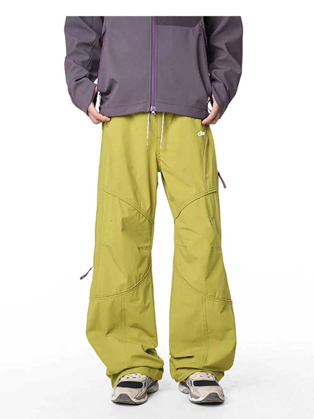 Relaxed fit cargo pants in Mustard Yellow with drawstring and contrast stitching.