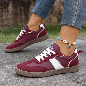Round Toe Lace Up Sneakers in Wine Red, view 15