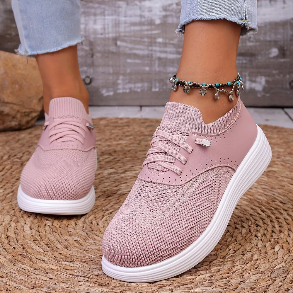 Round Toe Lace Up Sneakers in Pink, product detail