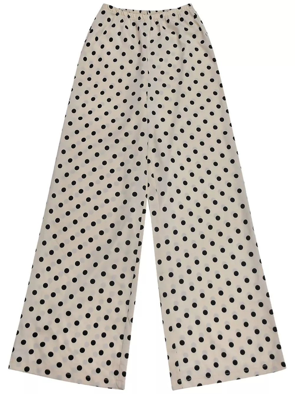 Cream polka dot wide leg pants with elastic waist