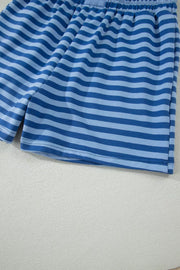 Relaxed blue striped cotton two-piece set shorts with elastic waistband