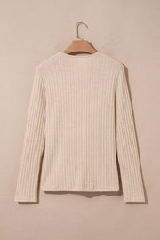 Ribbed Cowl Neck Long Sleeve Top in Khaki, fit detail