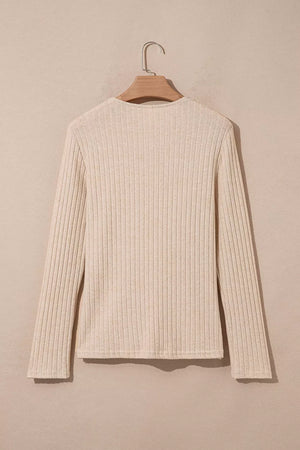 Ribbed Cowl Neck Long Sleeve Top in Khaki, fit detail
