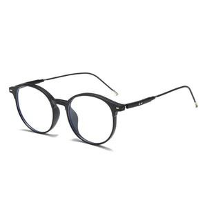 Black acetate round frame glasses with clear lenses