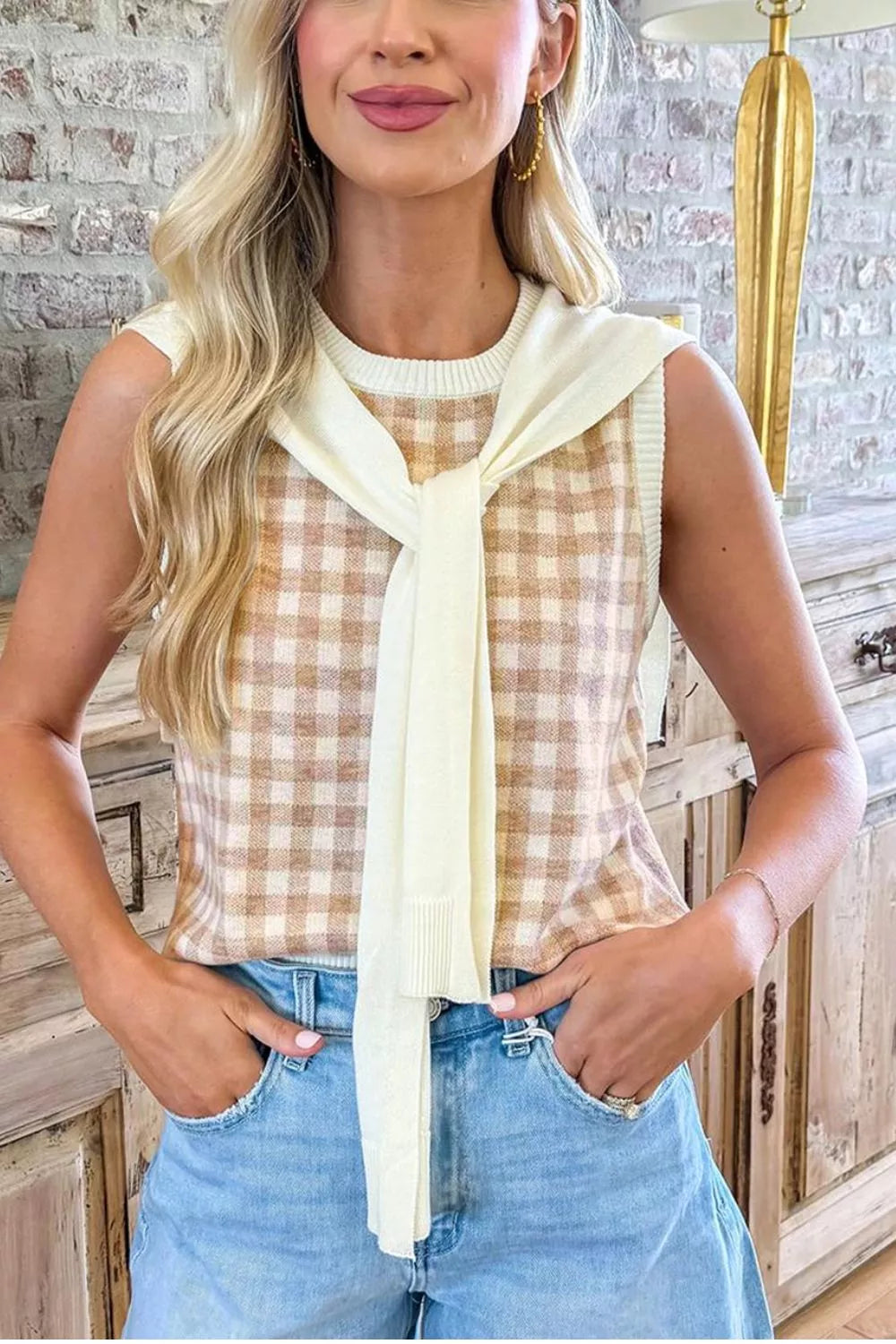 Plaid Knit Sweater Vest, front view