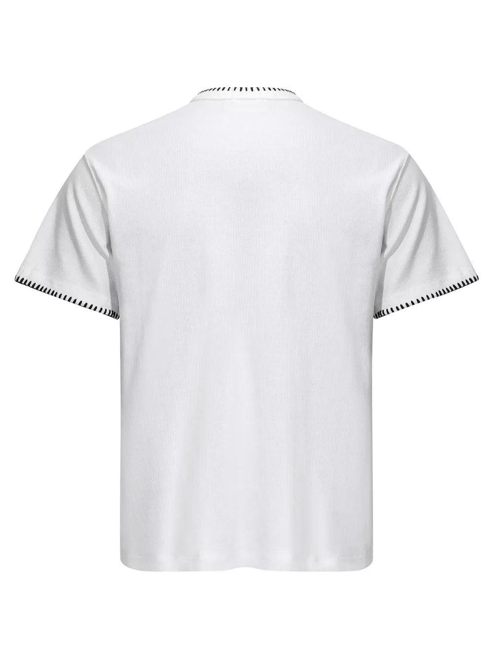 Men's Notched Short Sleeve Henley Top in White, close-up detail