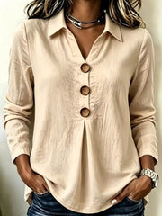 Button Detail Long Sleeve Blouse in Light Blue, front view
