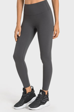 Gray seamless high-waist performance leggings with a sculpted fit.