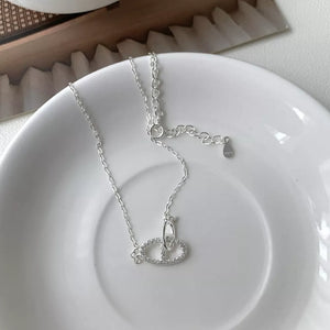 Silver necklace with interlocking geometric pendants adorned with zircon, 925 sterling silver, adjustable chain