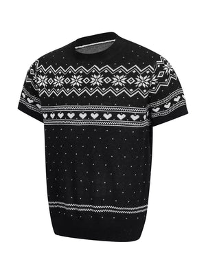 Men's Short-sleeve Fair Isle Knit Top in Grey, fabric detail