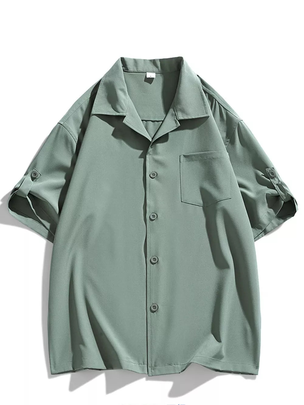 Button-down Short-sleeve Top in Air Force Blue, front view