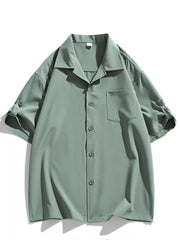 Button-down Short-sleeve Top in Air Force Blue, front view