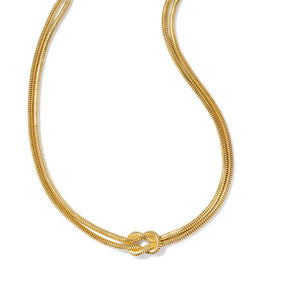 Gold snake chain necklace with a serpent knot detail