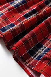 Red tartan cotton blend mini dress with frilly hem detail