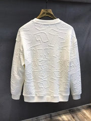 Ivory crewneck sweatshirt with allover embossed geometric texture.