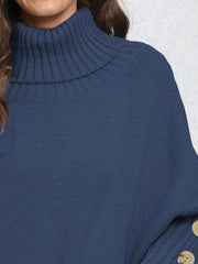 Dark blue turtleneck sweater with button cuffs