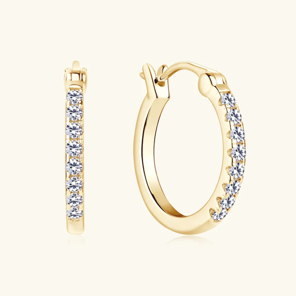 Gold pave-set mini hoop earrings with clear stones