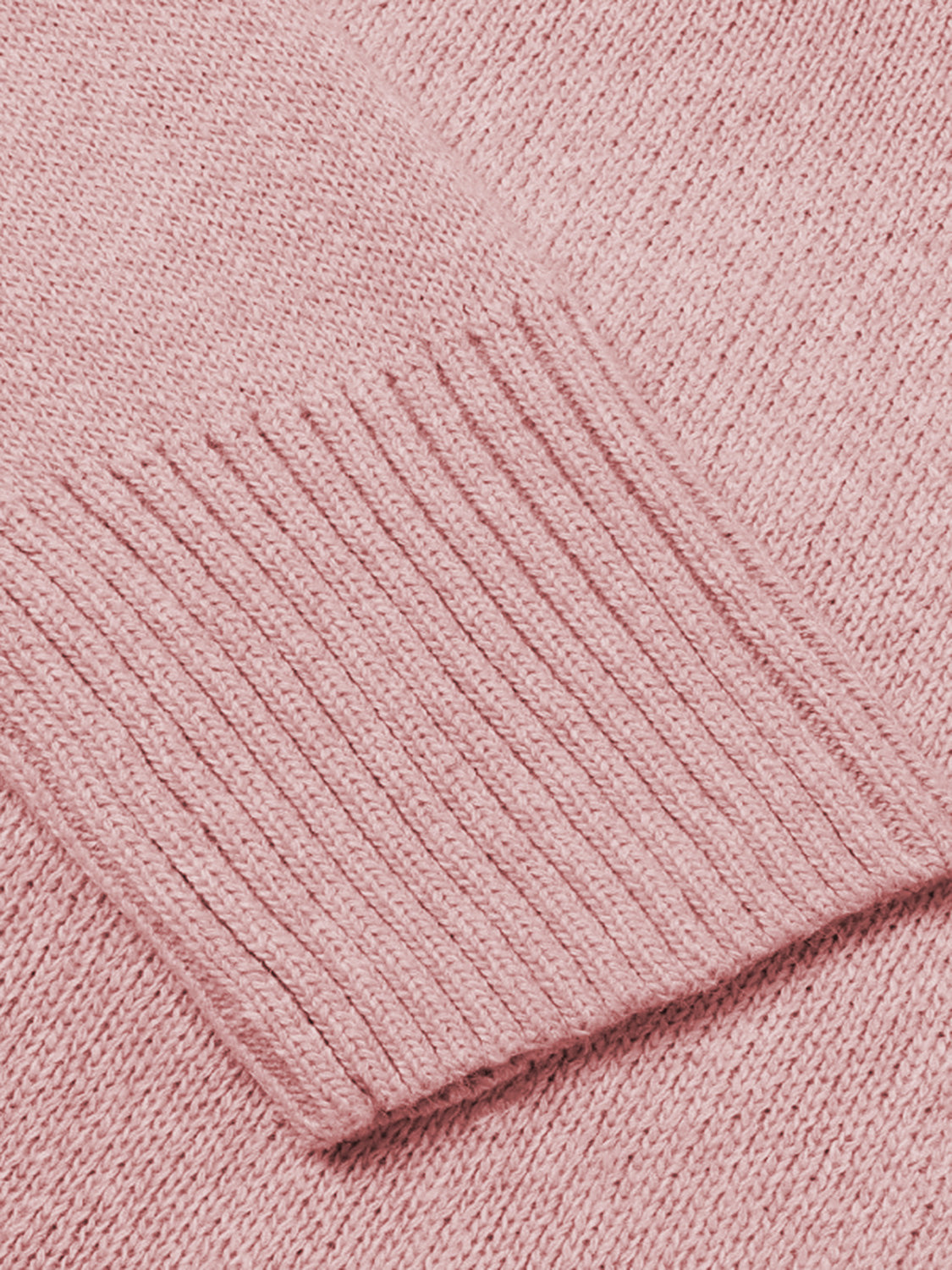 Dusty Pink ribbed trim V-neck knit sweater detail