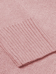 Dusty Pink ribbed trim V-neck knit sweater detail
