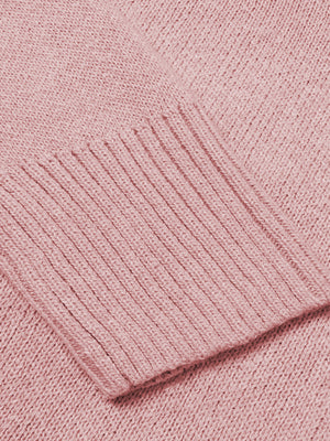 Dusty Pink ribbed trim V-neck knit sweater detail
