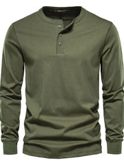 Henley knit long sleeve tee in Matcha Green with button placket and crew neck.