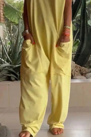 Casual V-neck Short Sleeve Jumpsuit With Pockets in Orange, view 15