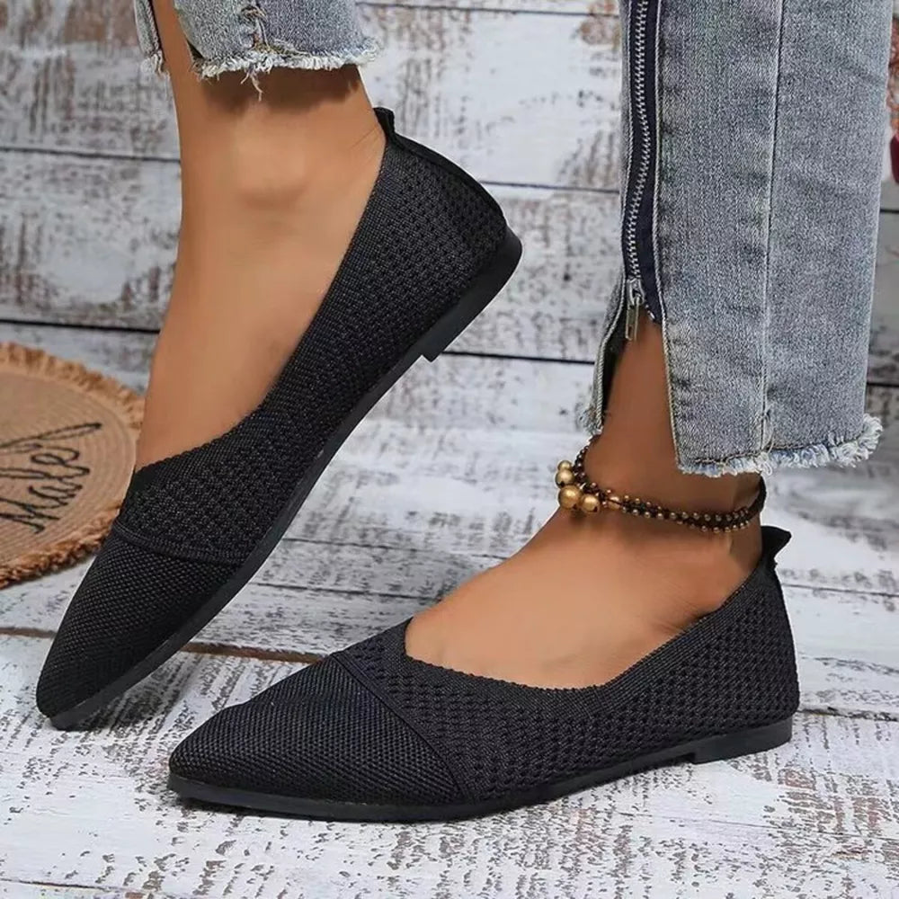Knit Texture Pointed Slip-on Flats