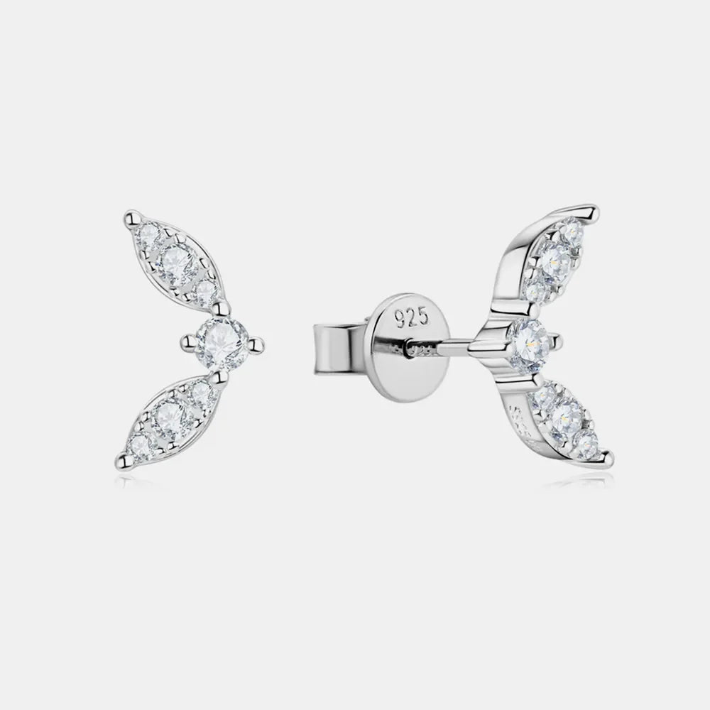 Silver moissanite leaf cluster stud earrings with 18K gold plating.