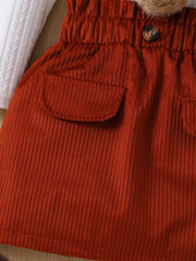 Children's Ribbed Knit Top And Skirt Set in White, close-up detail