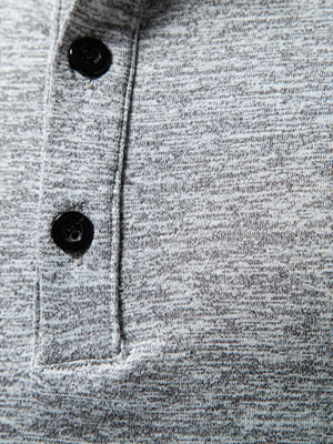 Light Gray Mélange Cotton Henley Tee with black buttons