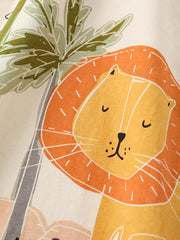Baby cotton t-shirt with a playful cartoon lion and palm tree graphic.