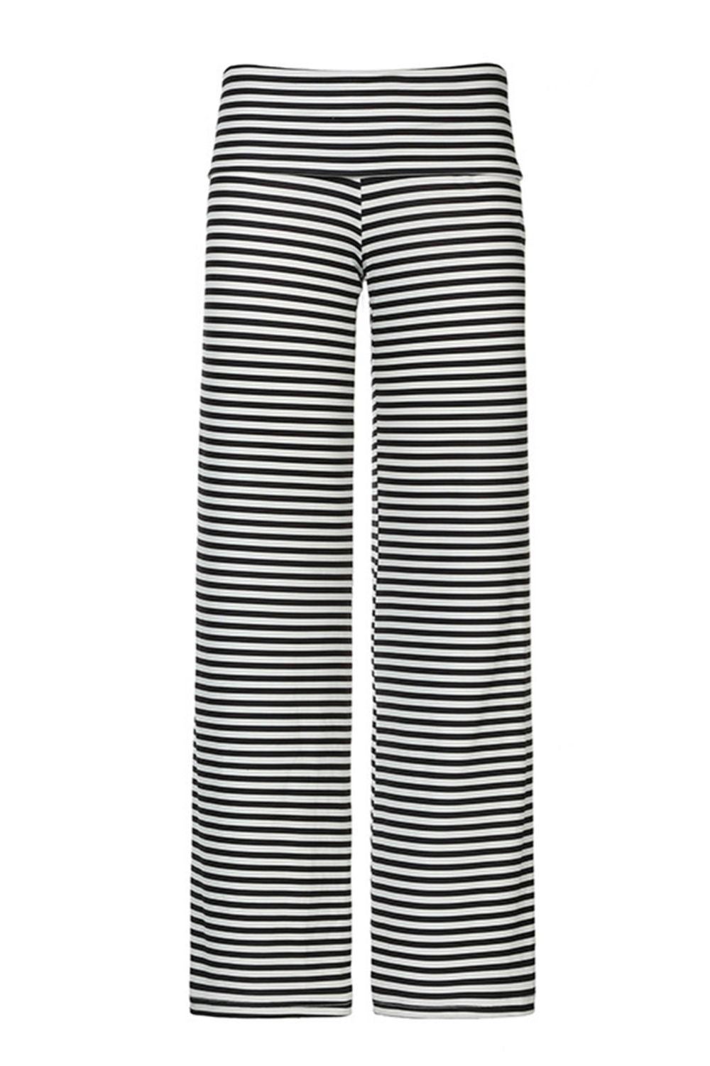 Black and white striped palazzo pants with a high waist