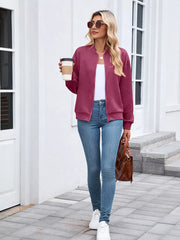 Textured Zip Up Jacket in Pink with zipper