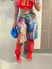 Vibrant Abstract Print High-waisted Shorts
