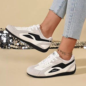 Round Toe Lace Up Sneakers in White, alternate angle