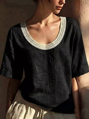 Lace-trimmed Short Sleeve Relaxed Blouse