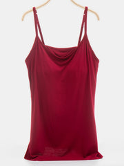 Soft-cup cami in wine with adjustable straps and cowl neckline.