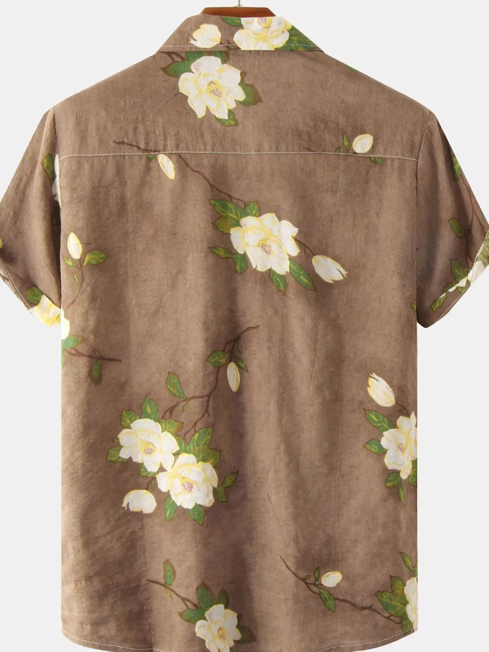 Men's Plus Size Floral Print Short Sleeve Shirt in Gold, product detail