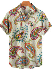 Men's Plus Size Printed Button Up Short Sleeve Shirt, side view