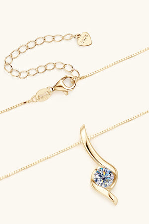 Gold moissanite pendant necklace with 925 sterling silver chain and adjustable clasp.