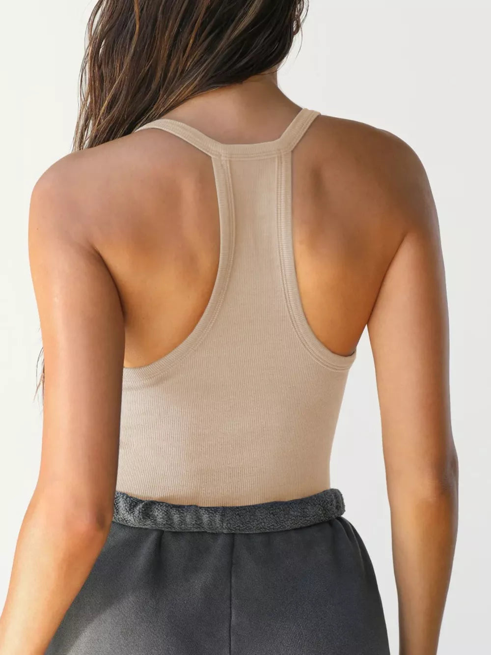 Ribbed Racerback Cami in White, side view