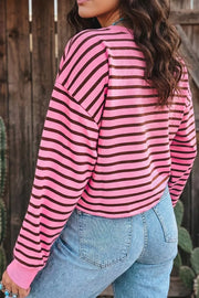 Stripe V Neck Drop Shoulder Long Sleeve Shirt, alternate angle