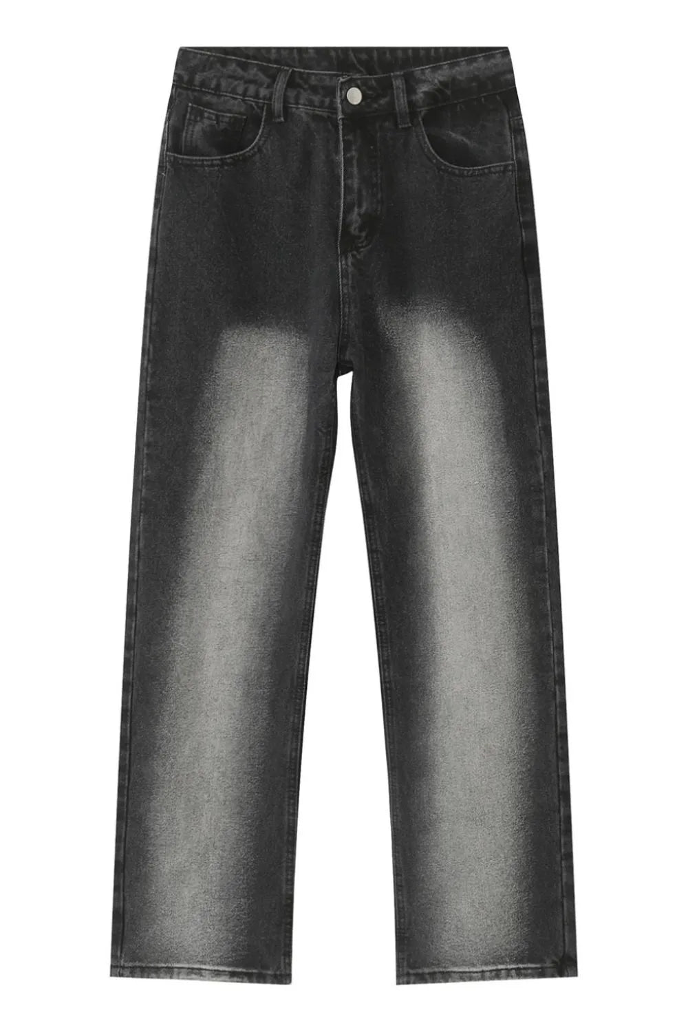 Faded wash baggy jeans in dark denim with a relaxed fit and straight leg.