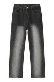 Faded wash baggy jeans in dark denim with a relaxed fit and straight leg.