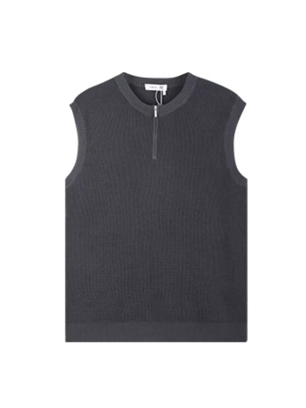 Men's dark gray textured knit quarter-zip sleeveless tank top