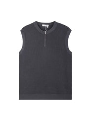 Men's dark gray textured knit quarter-zip sleeveless tank top