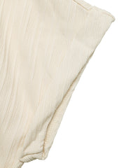 Beige cotton blend midi dress with textured fabric and twisted knot detail