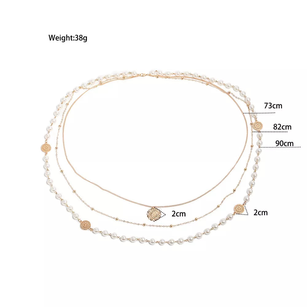 Multi-layered Pearl And 18k Gold-plated Necklace in Gold, editorial view
