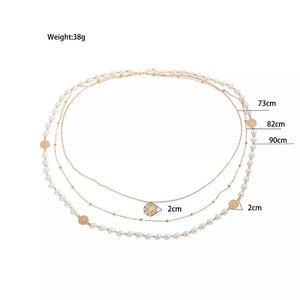 Multi-layered Pearl And 18k Gold-plated Necklace in Gold, editorial view